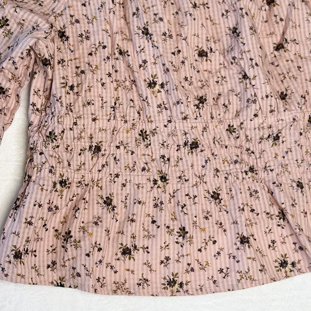 Madewell Sophia Top Bouquet Floral Pink Smocked Cotton Peasant Blouse Plus 2X